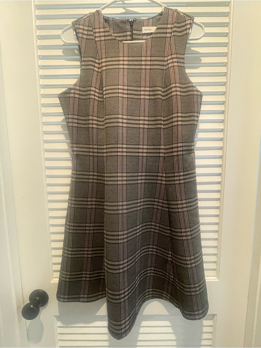 Nine West Gray Plaid Sleeveless A-Line Dress